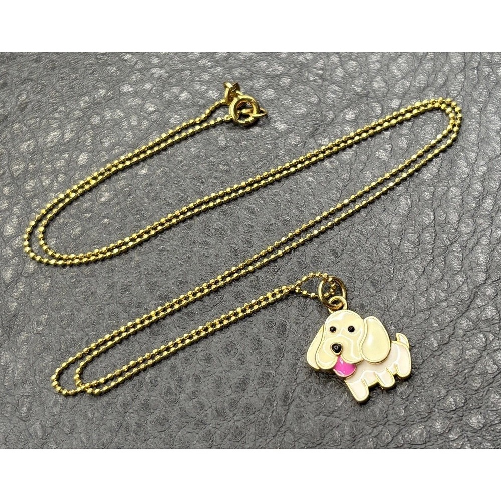 Vermeil Sterling Silver 925 Enamel Dog Charm Pendant Necklace Ball 20" Chain